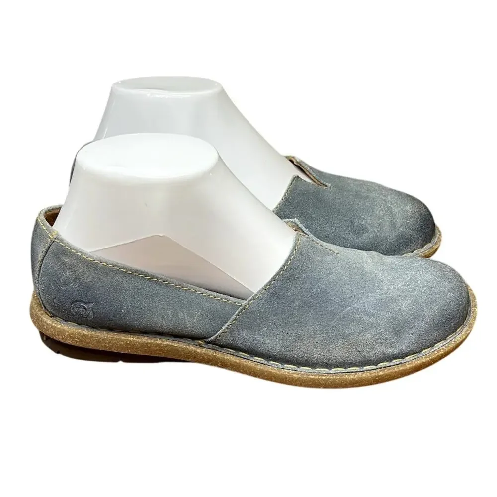 Born Tropi Flats Womens 8.5 M /40 Blue Suede Leather Slip On Comfort Shoes